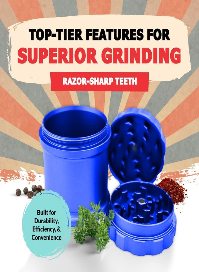 اتش اس مطحنة هيرب سيفر المعدنية الكبيرة 3.1 بوصة × 2.5 بوصة × 2.5 بوصة - مطحنة توابل مصنوعة من الألومنيوم المستخدم في صناعة الطائرات، مزودة بأسنان حادة للغاية وغطاء مغناطيسي - صغيرة الحجم ومتينة - مثالية لطحن الأعشاب والتوابل (أزرق) - Image 2