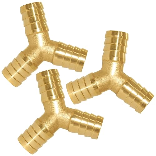 Uenede 3PCS Solid Brass 3/4"OD Barb Fitting Y 3-Way Union Intersection Barbed Hose Fittings for Water/Oil/Gas - Image 1