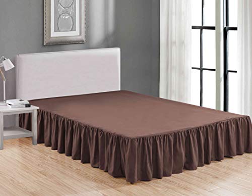 Sheets & Beyond Wrap Around Solid Microfiber Luxury Hotel Quality Fabric Bedroom gathered Ruffled Bedding Bed Skirt 14 Inch Drop (Twin  Brown)