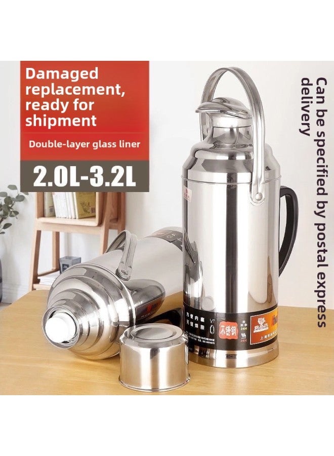 Thermos Bottle Student Dormitory Thermos Bottle Bottle Stainless Steel Shell Household Thermos Bottle Large Capacity Glass Liner-Color:2.0l Stainless Steel Flat Head-Capacity:Complete Set [stainless Steel Shell + Double-layer Glass Liner]  - Image 2