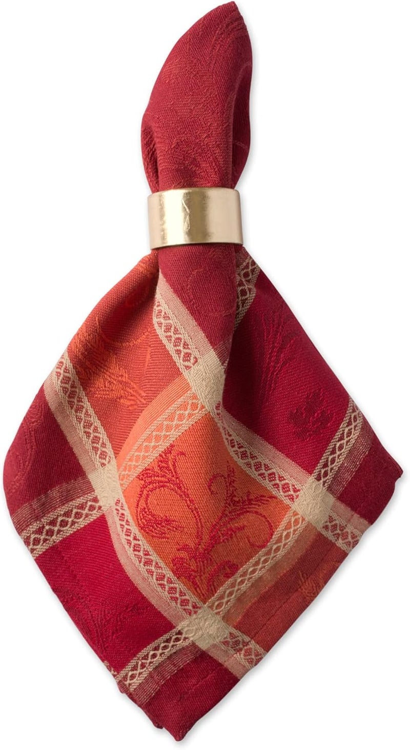 DII مجموعة دي آي آي التقليدية لجني القمح بتصميم جاكار لتزيين طاولة عيد الشكر في الخريف، مجموعة مناديل قطنية مربعة 20x20 بلون برتقالي محترق مع تصميم كرمة اليقطين 6 قطع - Image 2