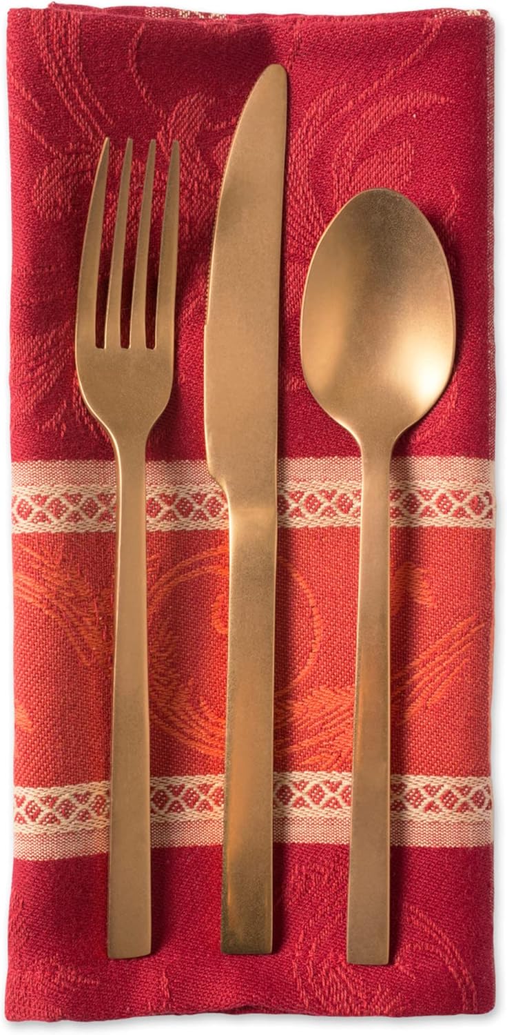 DII مجموعة دي آي آي التقليدية لجني القمح بتصميم جاكار لتزيين طاولة عيد الشكر في الخريف، مجموعة مناديل قطنية مربعة 20x20 بلون برتقالي محترق مع تصميم كرمة اليقطين 6 قطع - Image 3