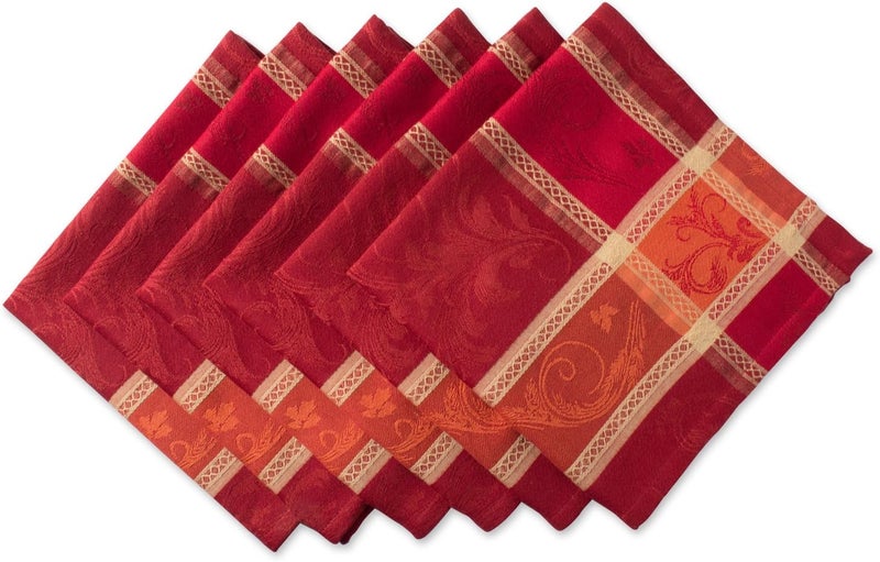 DII مجموعة دي آي آي التقليدية لجني القمح بتصميم جاكار لتزيين طاولة عيد الشكر في الخريف، مجموعة مناديل قطنية مربعة 20x20 بلون برتقالي محترق مع تصميم كرمة اليقطين 6 قطع - Image 1