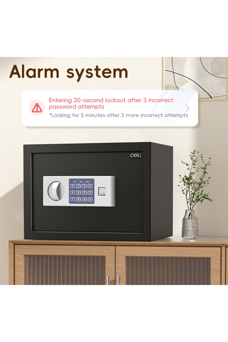 Deli Electronic Digital Safe Box, (25x35x25cm), Steel Security Safe with Digital Lock, 5.9kg ET521 Black - Image 3
