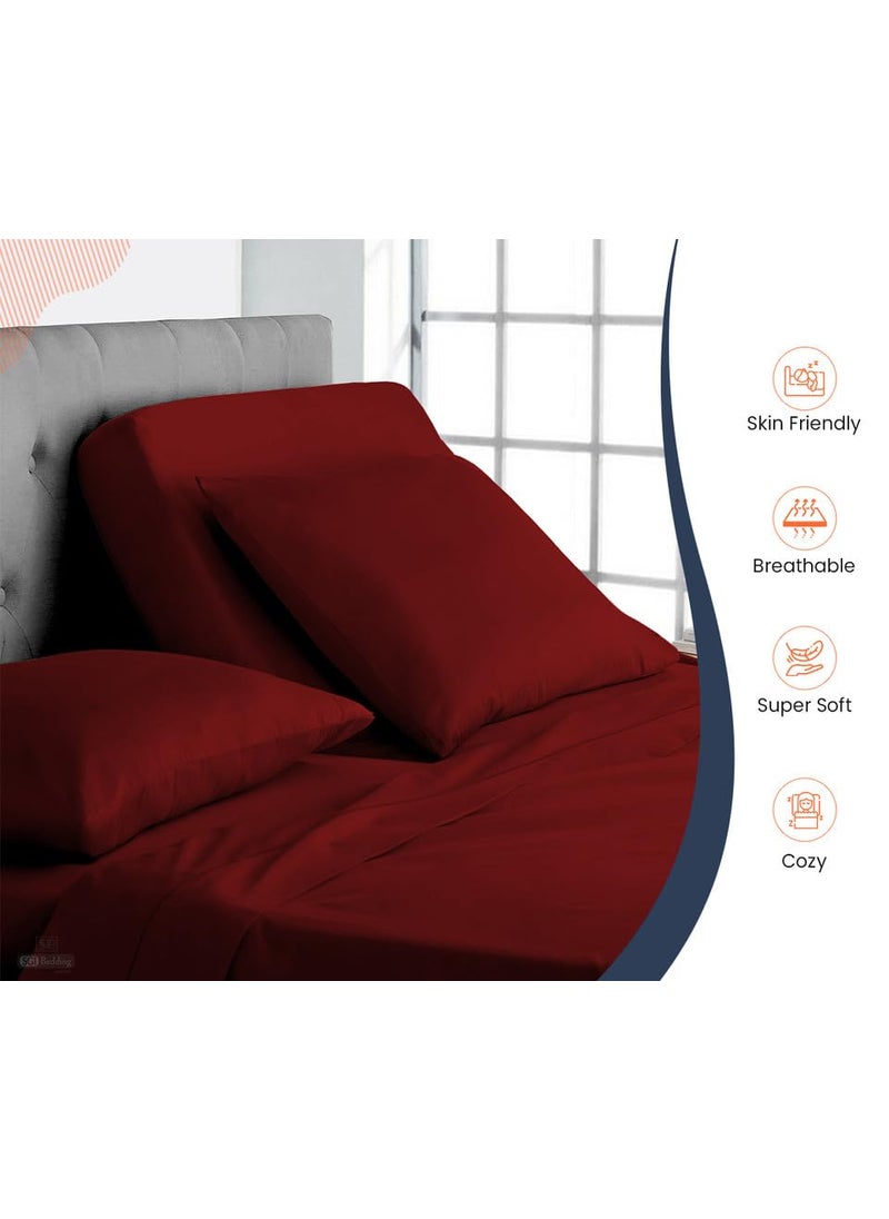 SGI bedding SGI bedding 34"" King Split Top Flex Head Sheet 100% Egyptian Cotton Sheet Set - 600 Thread Count Flex Top Sheet Adjustable Bed - 4 Piece Sheet Set 18"" Deep Pocket Sleep Number Bed - Burgundy Solid  - Image 3
