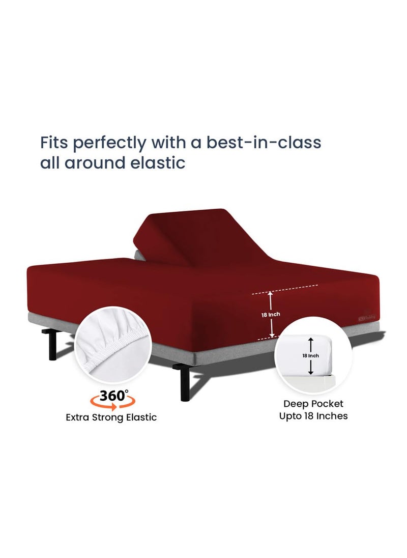 SGI bedding SGI bedding 34"" King Split Top Flex Head Sheet 100% Egyptian Cotton Sheet Set - 600 Thread Count Flex Top Sheet Adjustable Bed - 4 Piece Sheet Set 18"" Deep Pocket Sleep Number Bed - Burgundy Solid  - Image 4