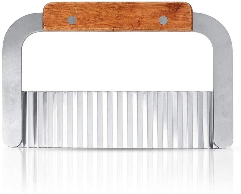 HEXONIQ Potato Chip Cutter, Stainless Steel Crinkle Cutter, Wavy Vegetable Cutter with Wooden Handle Blade for Vegetable, Potato, Fruits, Fries, Waffle and Ravioli - Image 1