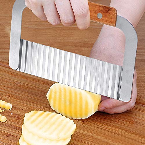 HEXONIQ Potato Chip Cutter, Stainless Steel Crinkle Cutter, Wavy Vegetable Cutter with Wooden Handle Blade for Vegetable, Potato, Fruits, Fries, Waffle and Ravioli - Image 2