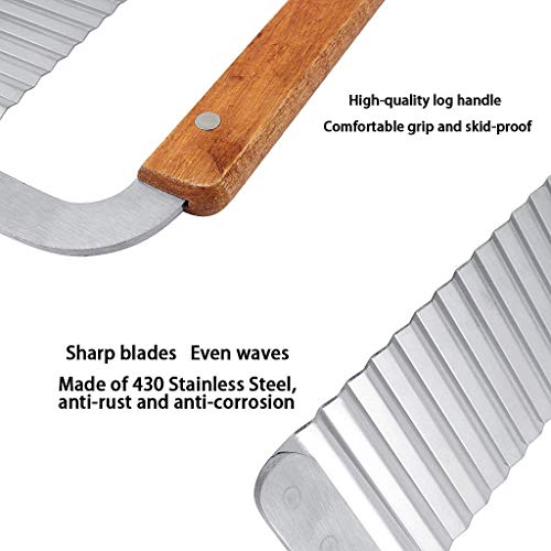 HEXONIQ Potato Chip Cutter, Stainless Steel Crinkle Cutter, Wavy Vegetable Cutter with Wooden Handle Blade for Vegetable, Potato, Fruits, Fries, Waffle and Ravioli - Image 5