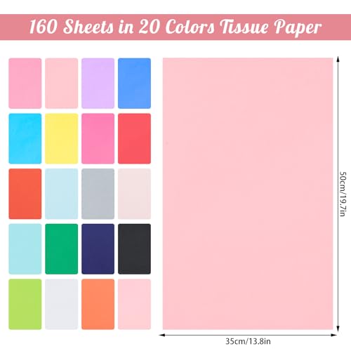 woric 160 Sheets Tissue Paper for Gift Bags 20 X 14 Inches Multicolor Tissue Paper Bulk for Graduation Flowers Wrapping DIY Crafts Birthday Party Decorations - Image 3