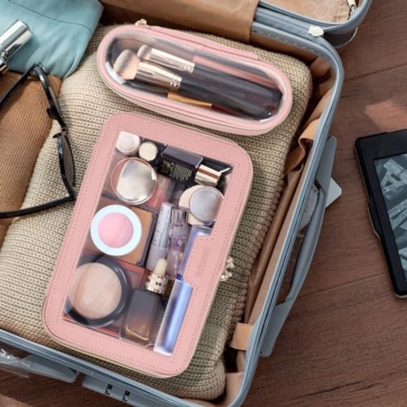 Travel Clear Makeup Bag for Women: Transparent Waterproof Cosmetic Organizer Storage Bag, Leather Makeup Case with Brush Bag, Portable Toiletry Bag in Clear Color - Image 3
