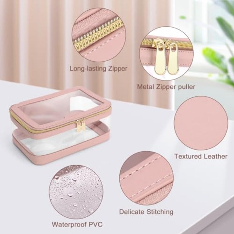 Travel Clear Makeup Bag for Women: Transparent Waterproof Cosmetic Organizer Storage Bag, Leather Makeup Case with Brush Bag, Portable Toiletry Bag in Clear Color - Image 5