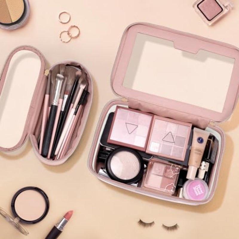 Travel Clear Makeup Bag for Women: Transparent Waterproof Cosmetic Organizer Storage Bag, Leather Makeup Case with Brush Bag, Portable Toiletry Bag in Clear Color - Image 2