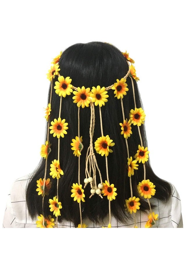 HONBAY إكليل الزهور القابل للتعديل أونباي بوهيمي، إكليل شعر عباد الشمس، رباط شعر للمهرجانات، قطعة رأس للعروس - Image 1
