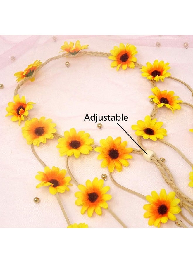 HONBAY إكليل الزهور القابل للتعديل أونباي بوهيمي، إكليل شعر عباد الشمس، رباط شعر للمهرجانات، قطعة رأس للعروس - Image 4