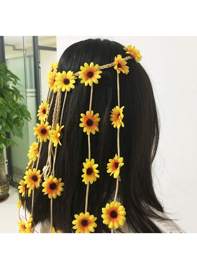 HONBAY إكليل الزهور القابل للتعديل أونباي بوهيمي، إكليل شعر عباد الشمس، رباط شعر للمهرجانات، قطعة رأس للعروس - Image 3