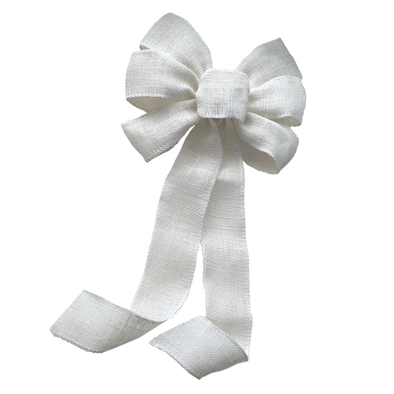 GiftWrap Etc. Off White Burlap Ribbon Wreath Bow - 10"" Wide  18"" Long Tails  Wedding Decor  Reception  Fall Decor  Thanksgiving  Winter Decor  Christmas  Farmhouse Country Decoration  Swag  Garland - Image 1