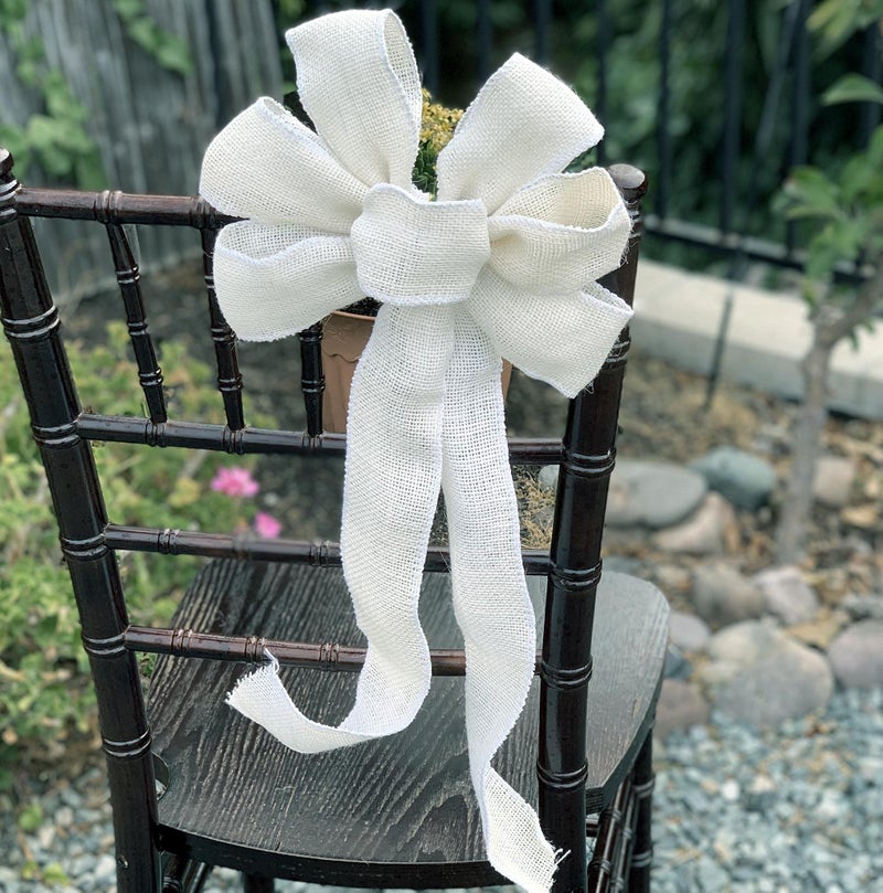 GiftWrap Etc. Off White Burlap Ribbon Wreath Bow - 10"" Wide  18"" Long Tails  Wedding Decor  Reception  Fall Decor  Thanksgiving  Winter Decor  Christmas  Farmhouse Country Decoration  Swag  Garland - Image 3