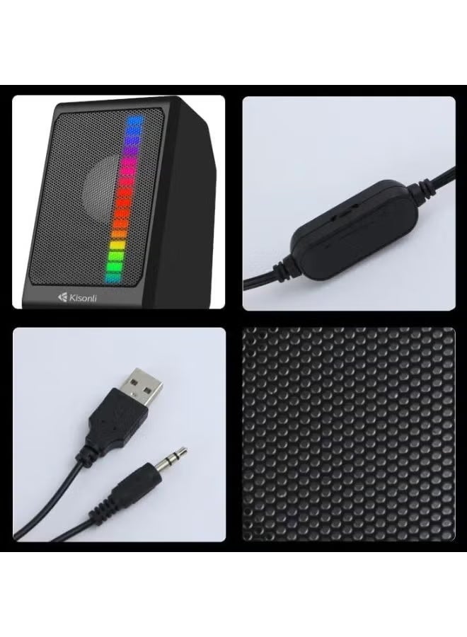 Kisonli X13 USB 2.0 PC Speaker with AUX Cable & RGB Colorful Lights – 2.0 Stereo Multimedia Desktop Speaker - Image 2