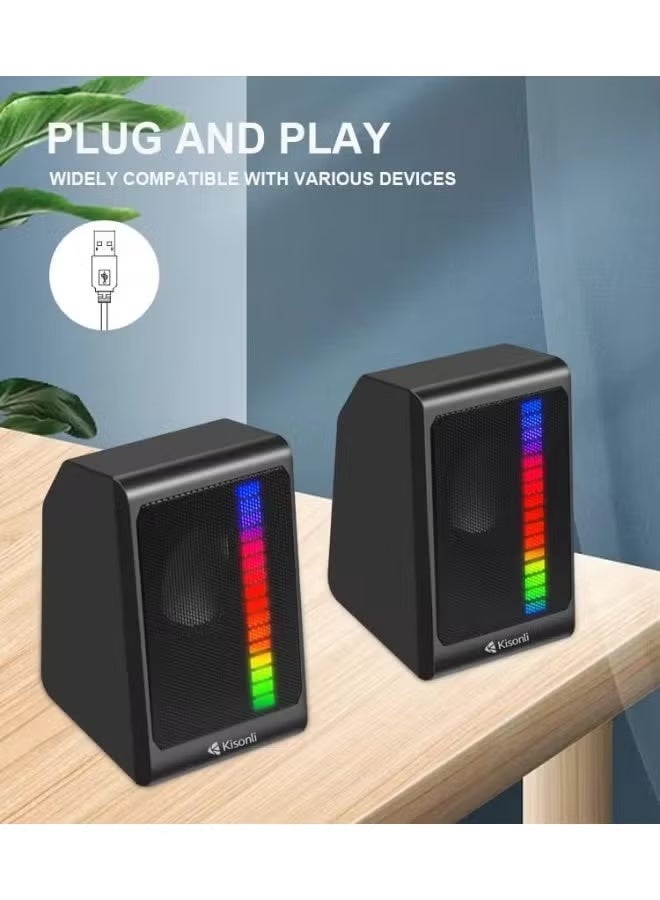 Kisonli X13 USB 2.0 PC Speaker with AUX Cable & RGB Colorful Lights – 2.0 Stereo Multimedia Desktop Speaker - Image 4