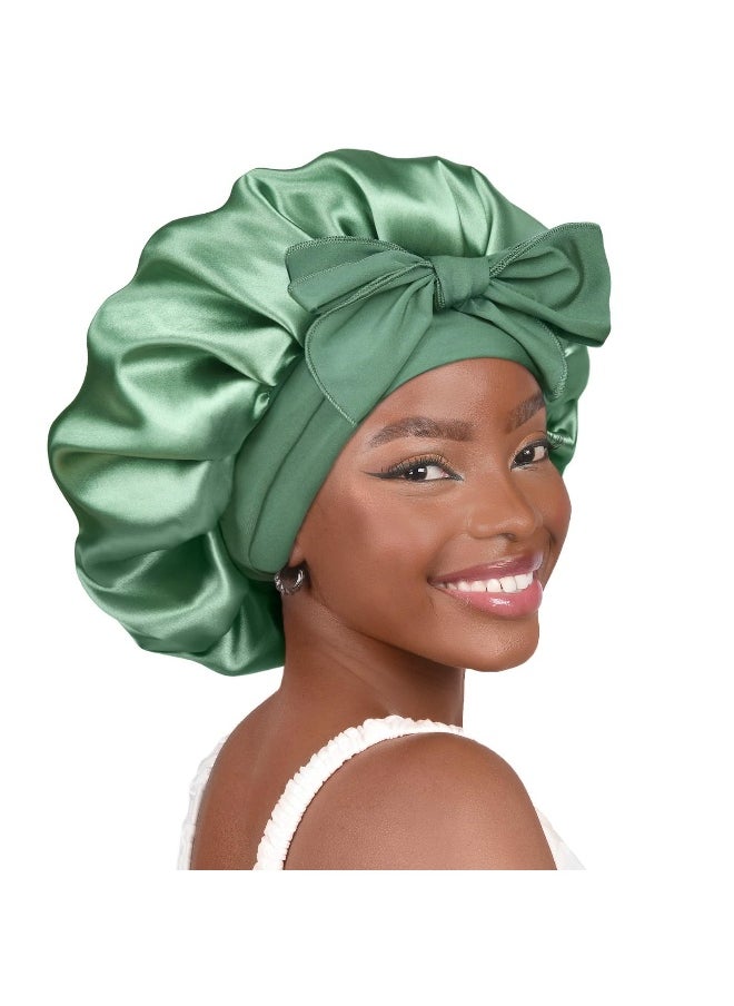 NIBEMINENT - Satin Ribbon Bow XXL Beauty Hair Care Bonnet for Women - Sleep Cap Scarf - Image 1