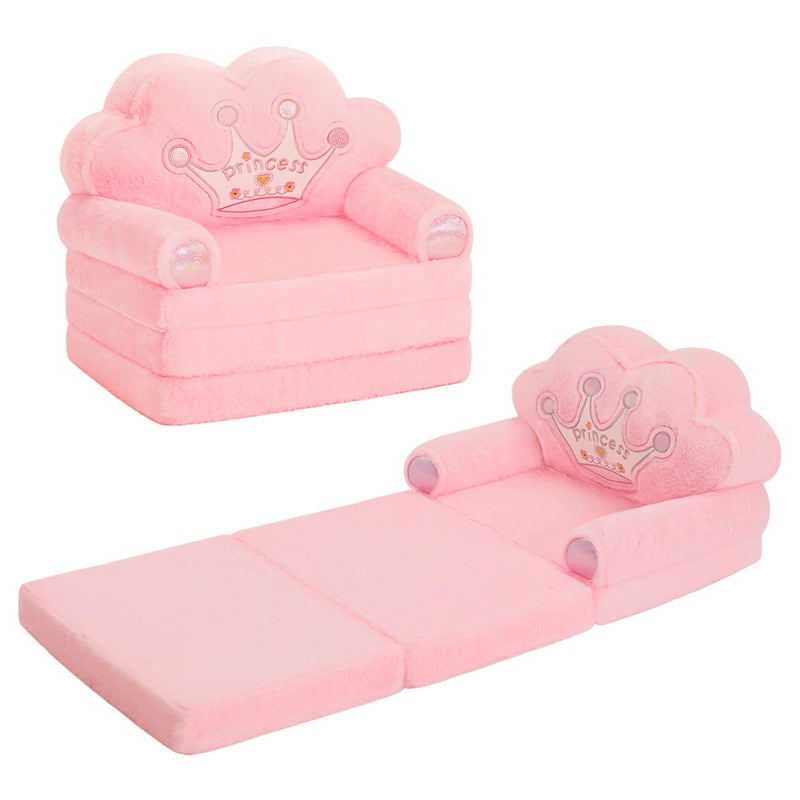 MOONBEEKI Toddler Chair Comfyï¼ŒFoldable Princess Couch for Girl, Toddler Recliners for Kids Over 18 Months, Kids Furniture for Bedroom and Playroom, Pink - Image 1