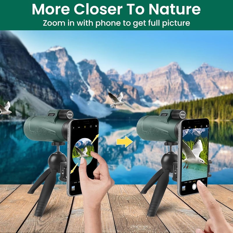 C DEVICE كاسون - 12x50 منظار بعيد المدى، منظار قوي للبالغين والأطفال مع محول هاتف، حامل ثلاثي، وحقيبة حمل مع منشور BAK4، عدسة FMC، مناسب لمشاهدة الطيور والسفر (أسود-أخضر) - Image 2