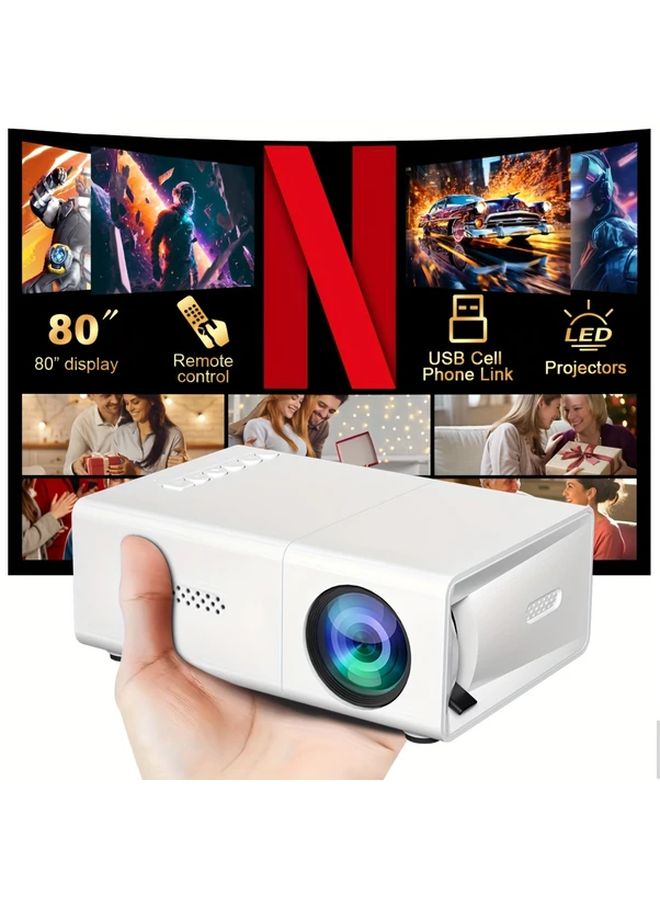 White Projector With Tripod Portable Mini Home Theater Built In Speaker Remote Control USB Smartphone Laptop Power Bank Compatible - Image 2