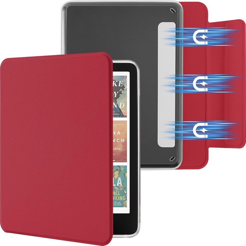 SESENSE Detachable Magnetic Case for 7'' Kindle Paperwhite 12th Gen 2024 and Kindle Colorsoft Signature Edition, Slim PU Shell Cover Case with Auto Wake/Sleep, Red - Image 1