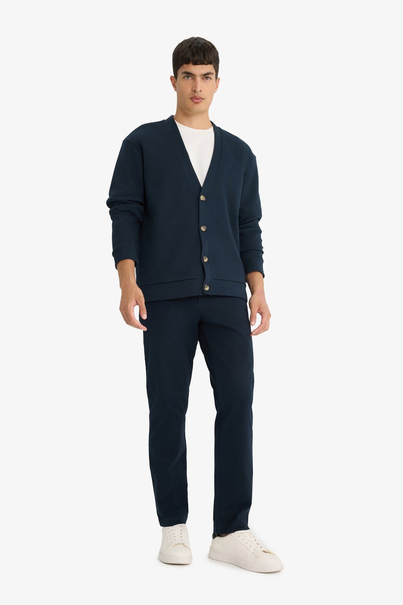 DeFacto Blue Man Regular Fit V-Neck Buttoned Pique Cardigan Casual - Image 2