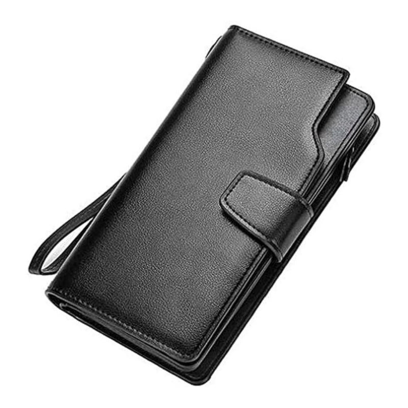 Generic Unisex Adults Business Wallet, Black Faux Leather, Slim, Lightweight, 13 Pockets, Zippered, Magnetic Closure - Image 1