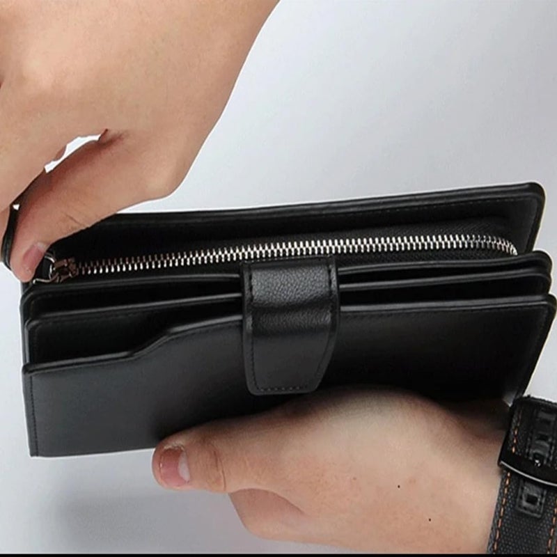 Generic Unisex Adults Business Wallet, Black Faux Leather, Slim, Lightweight, 13 Pockets, Zippered, Magnetic Closure - Image 2