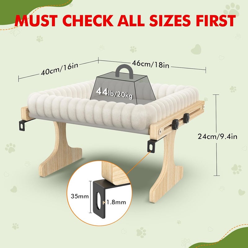 XiaZ Cat Perch for Window XiaZ Cats Hammock Indoor Cat Bed for Window Adjustable Wooden Frame W/Soft Warm Plush-Lined Cushion Perfect for Bird Watching Sunbathing Space-Saving Easy Install Single Layer - Image 3