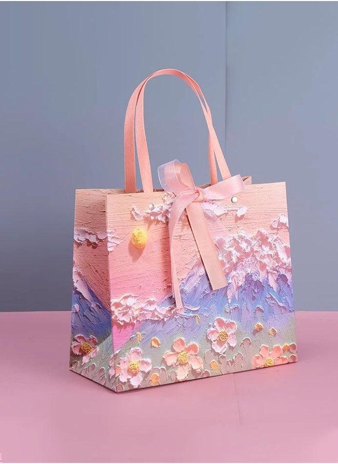 Realfrog Color Gift Bag with Handle, Oil Painting Gift Paper Bags Medium Size Small Gift Bags Birthday Craft Paper Gift Bags for Presents,Birthdays, Mother's Day,Weddings, Party（25*12*22cm）  - Image 1
