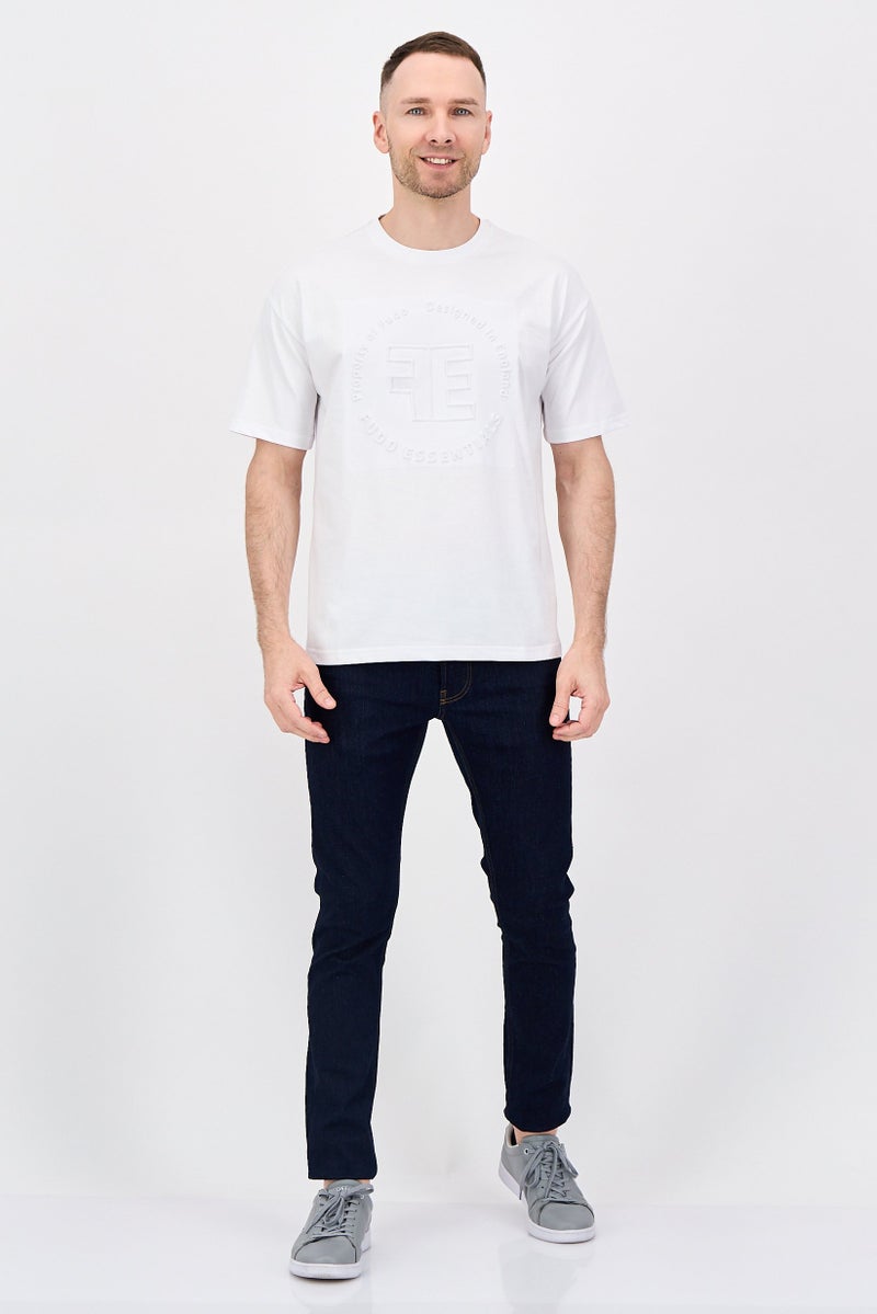 Fudo Men Crew Neck Short Sleeve Embossed Logo T-Shirt, White - Image 4