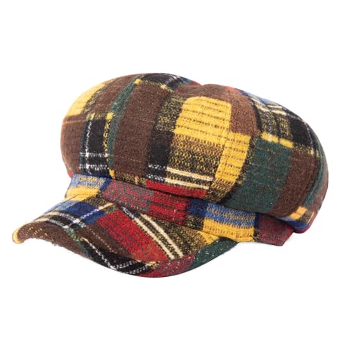 Comhats Winter Newsboy Hat for Women Wool Beret Caps Fashion Warm Brim Cute Visor Ladies Cabbie Pageboy Paperboy Fall Baker Orange Plaid Medium - Image 1