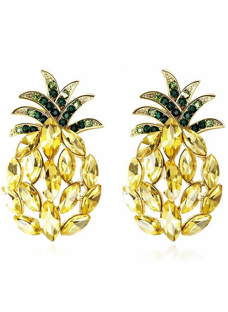 Y&D - Pineapple Earrings for Girls 925 Sterling Silver Gold Shining Crystal Hawaiian Vacation Beach Party Cute Fruit Accessories Jewelry Gifts Women Teens - Image 1