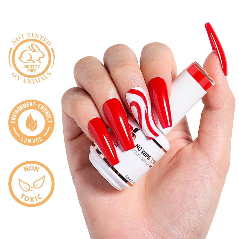Nicedeco Hema Free No Wipe Gel Top Coat and Base Coat Set 2 Pcs 15ml Low Odor Cruelty Free Vegan Gel Nail Polish Glossy Shine Long Lasting Gel Base Top Coat - Image 5