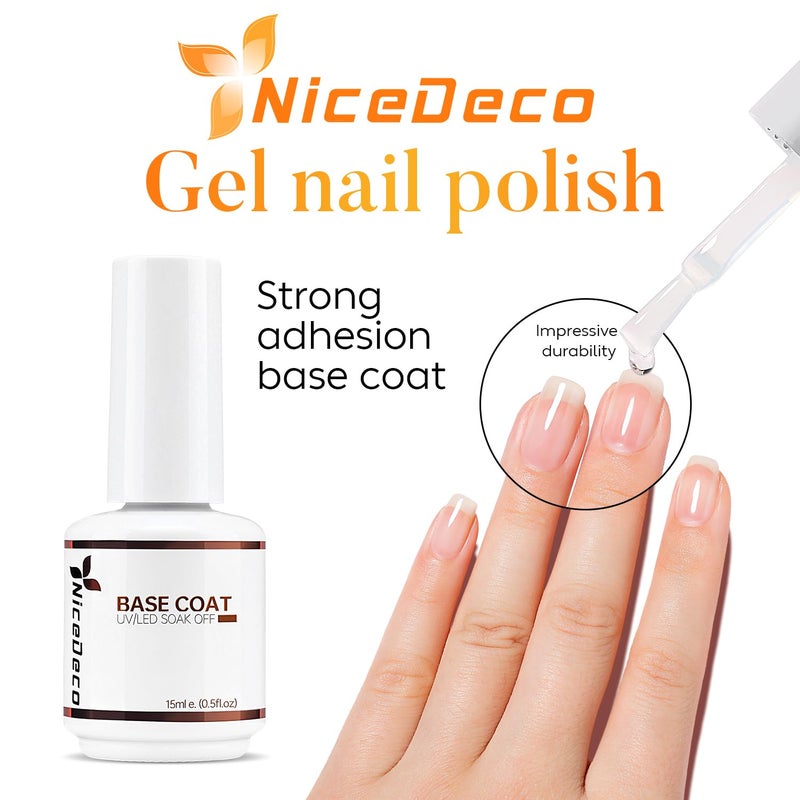 Nicedeco Hema Free No Wipe Gel Top Coat and Base Coat Set 2 Pcs 15ml Low Odor Cruelty Free Vegan Gel Nail Polish Glossy Shine Long Lasting Gel Base Top Coat - Image 3