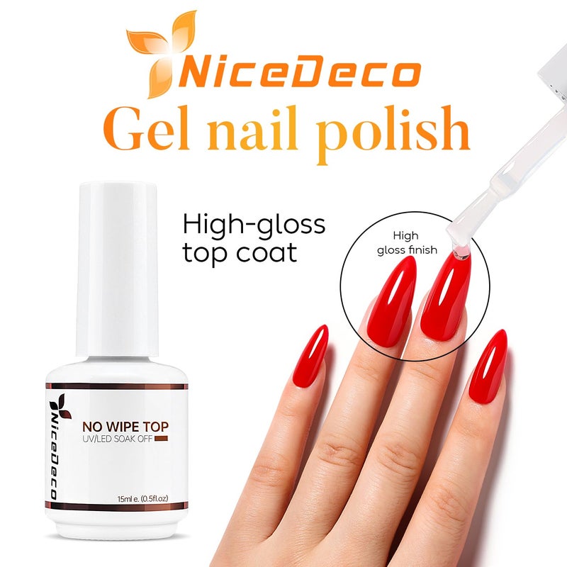 Nicedeco Hema Free No Wipe Gel Top Coat and Base Coat Set 2 Pcs 15ml Low Odor Cruelty Free Vegan Gel Nail Polish Glossy Shine Long Lasting Gel Base Top Coat - Image 4