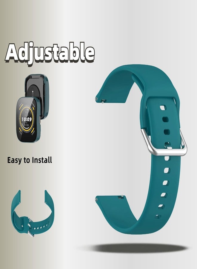 سوار QHBAMD مع حافظة متوافق مع ساعة Amazfit Bip 5، غطاء حزام من السيليكون الناعم يسمح بمرور الهواء، للرجال والنساء (أخضر داكن) - Image 5