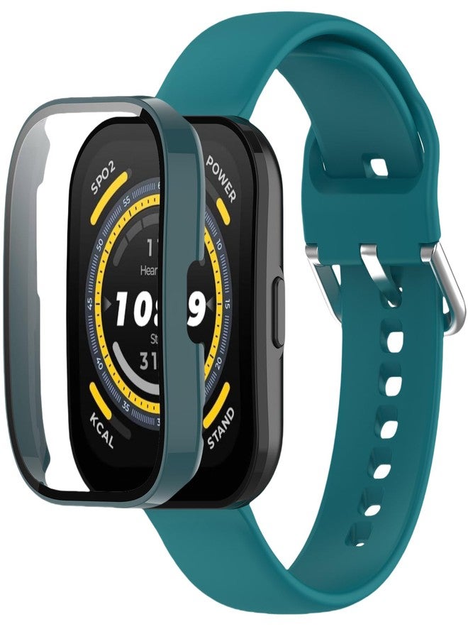 سوار QHBAMD مع حافظة متوافق مع ساعة Amazfit Bip 5، غطاء حزام من السيليكون الناعم يسمح بمرور الهواء، للرجال والنساء (أخضر داكن) - Image 1