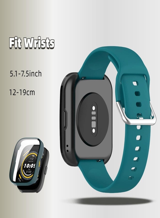 سوار QHBAMD مع حافظة متوافق مع ساعة Amazfit Bip 5، غطاء حزام من السيليكون الناعم يسمح بمرور الهواء، للرجال والنساء (أخضر داكن) - Image 4