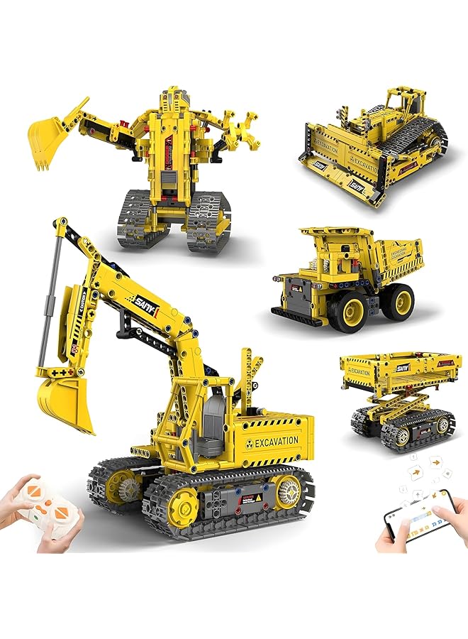 Sumkyle 5 In 1 Robot Building Set Toy Excavator Stem Set Remote And App Controlled Building Blocks Set For Kids Ages 8 12 Robot Toy Gift For Boys And Girls (555 Pcs) - Image 1