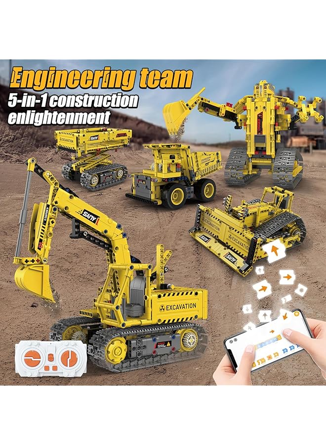 Sumkyle 5 In 1 Robot Building Set Toy Excavator Stem Set Remote And App Controlled Building Blocks Set For Kids Ages 8 12 Robot Toy Gift For Boys And Girls (555 Pcs) - Image 2