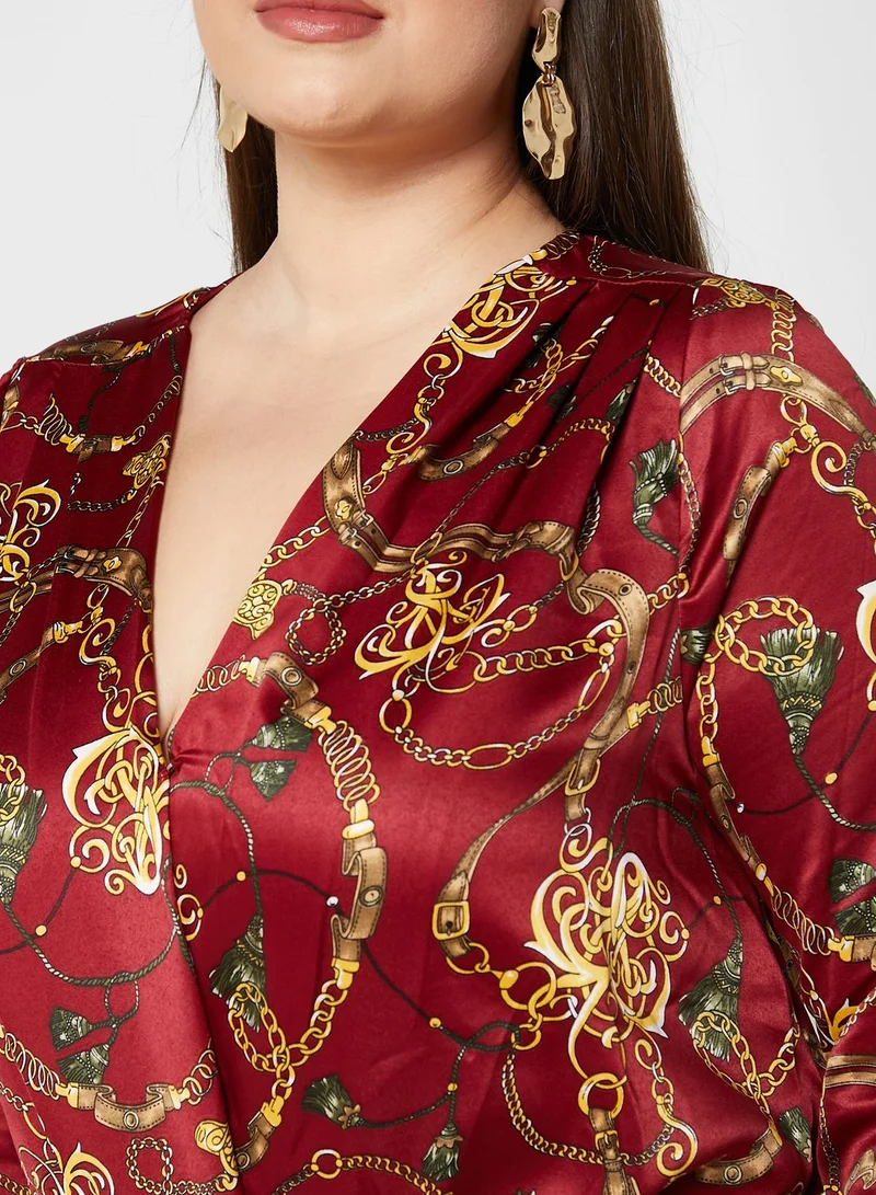 BRAVE SOUL Surplice Neck Printed Bodysuit