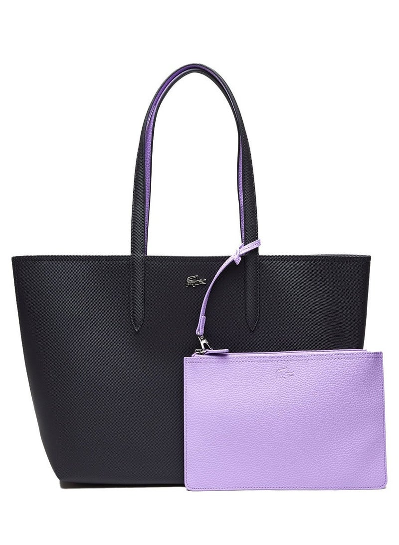 LACOSTE Lacoste Women's Double sided Two tone Large Capacity Handbag, Fashionable Multi functional, Black and Purple  - Image 1