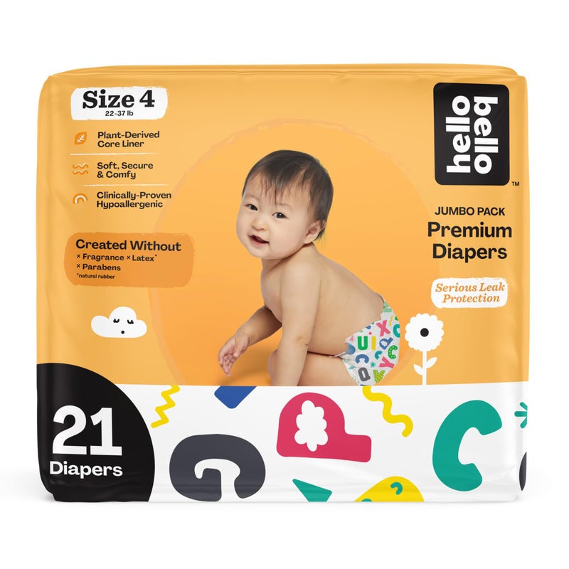Hello Bello Premium Baby Diapers Size 4 21 Count of Disposable ExtraAbsorbent Hypoallergenic Baby Diapers with Snug and Comfort Fit Alphabet Soup
