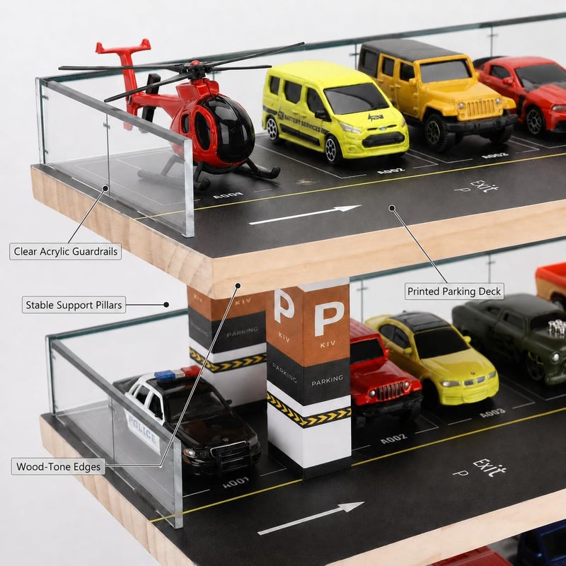 Saichotoy Display Case for Hot Wheels & Matchbox, 1/64 Scale Diecast Toy Car Storage, Parking Garage Diorama - Freestanding Storage with 4 Levels 24 Spots Maximum 40 Cars - Image 3