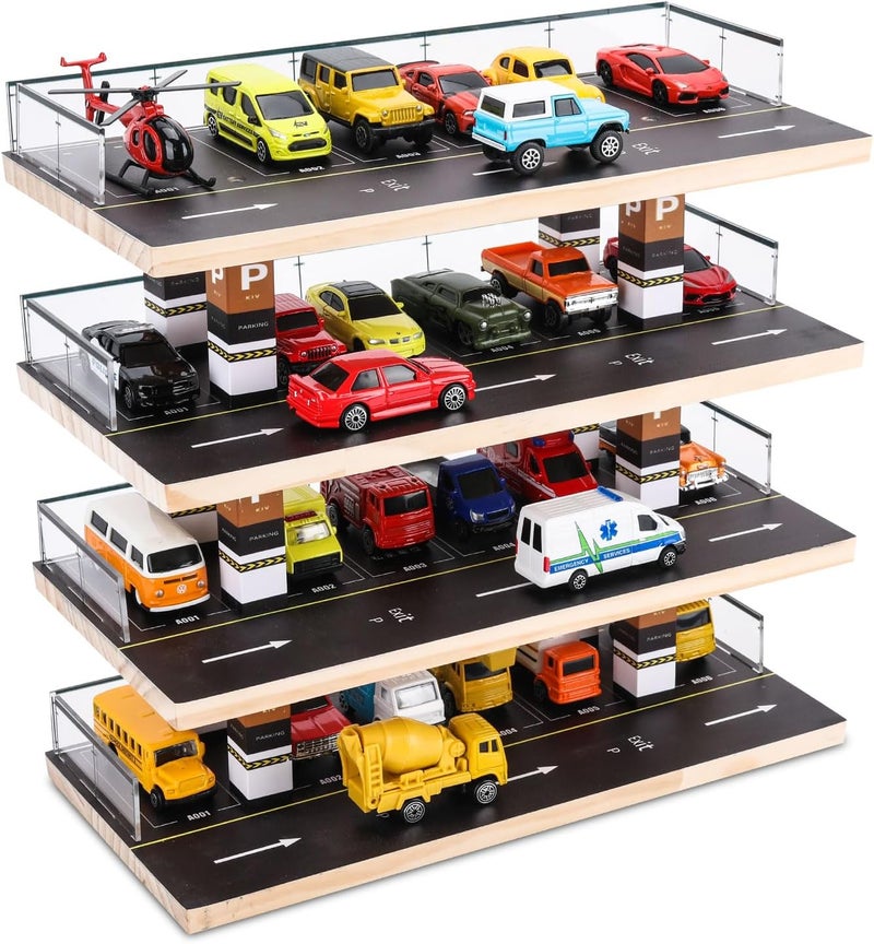 Saichotoy Display Case for Hot Wheels & Matchbox, 1/64 Scale Diecast Toy Car Storage, Parking Garage Diorama - Freestanding Storage with 4 Levels 24 Spots Maximum 40 Cars - Image 1